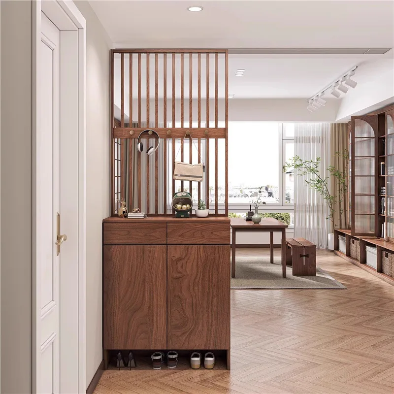 For New Chinese Style Black Walnut Solid Wood Shoe Cabinet Entryway Hall Storage Cabinet Living Room Partition Screen