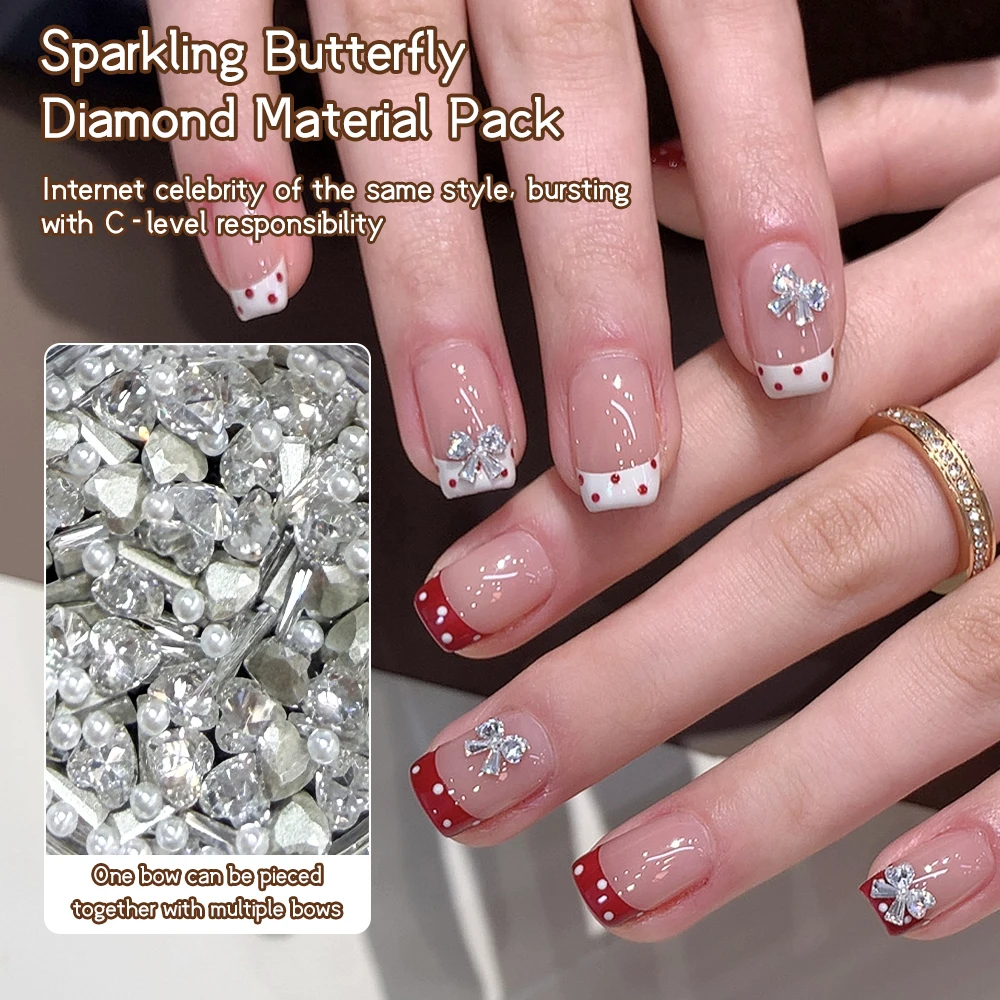 High Quality 5A 3X3/4X4MM Love Zircon T-shaped Zircon 2.0MM Pearl Irregular Crystal Rhinestones Bow Splicing Material Nail Decor