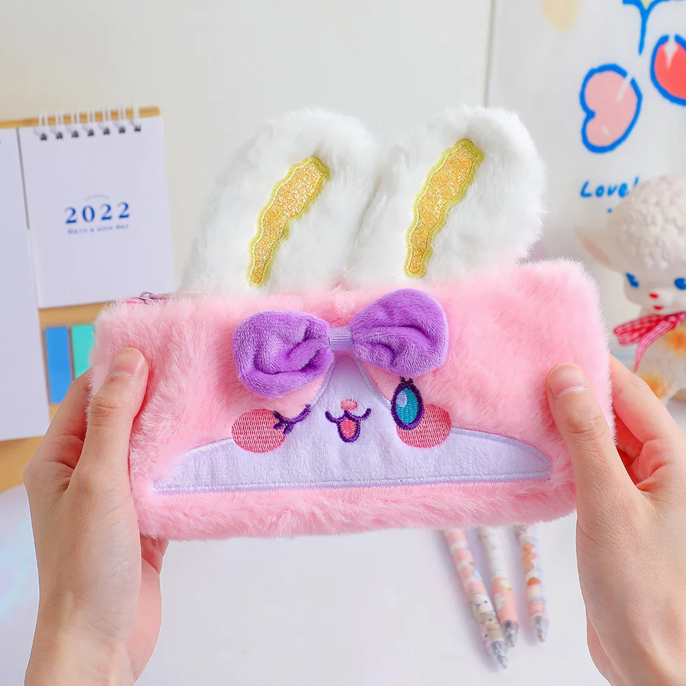 Cute Plush Cartoon Rabbit Handheld Bag Girl Pink Square Storage Bag Student Pencil Storage Bag