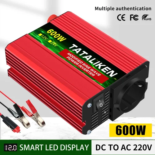 Imagen 2 del producto Inversor de Onda Sinusoidal Modificada DC12V a AC 220V, Convertidor de Voltaje de 500W-4000W 50HZ, Transformador Solar para Automóvil con Pantalla LED