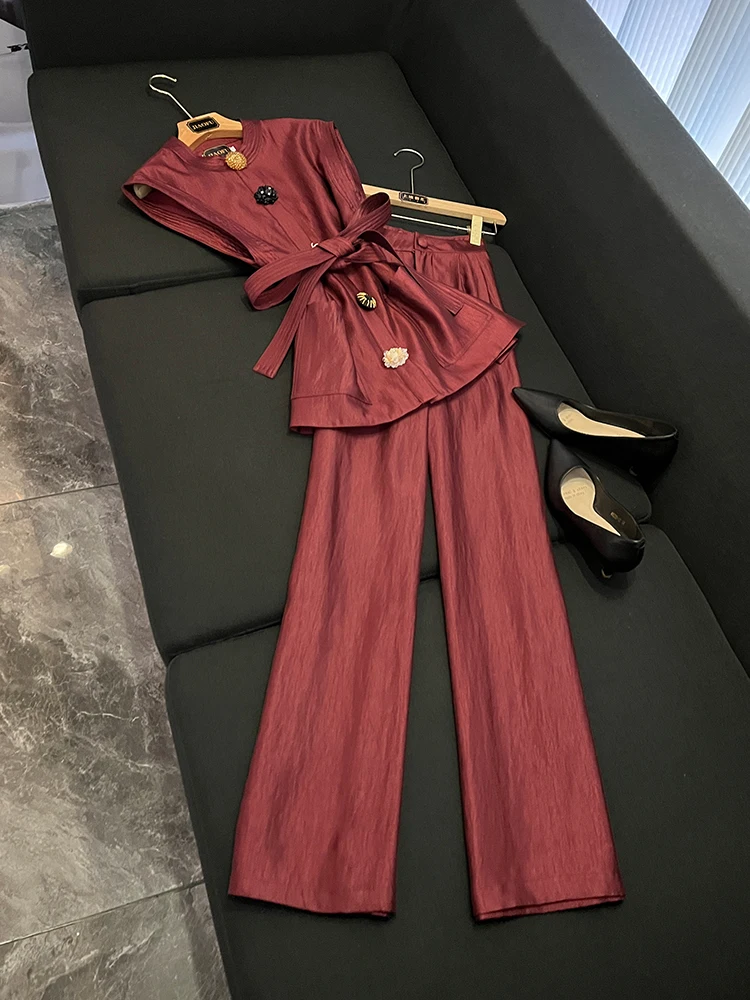 Ele Set a due pezzi da donna Autunno Inverno Faionable Pantaloni a gamba larga Gilet Abbigliamento da donna versatile di lusso U7