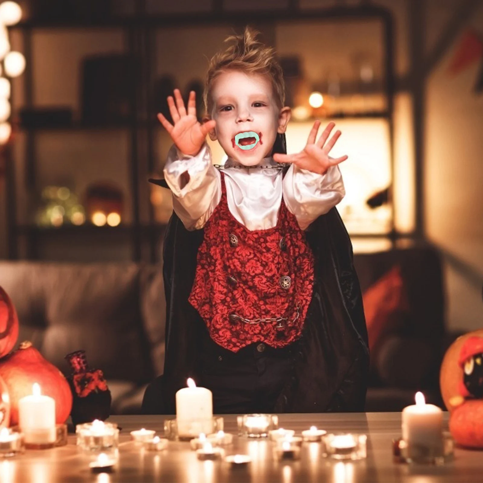 Fake Fluorescent Dentures Halloween Costumes Party Vampires Teeth Cosplay Child