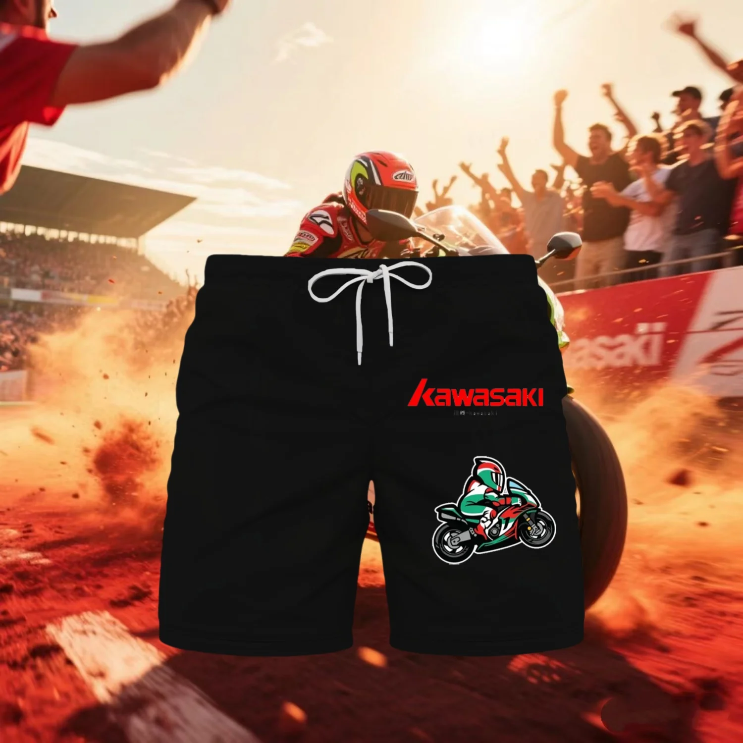

2025 Kawasaki Men Shorts Kawasaki Motorcycle Outdoor Sports Quick-Drying Breathable Shorts Summer Man Running Oversized Shorts 3