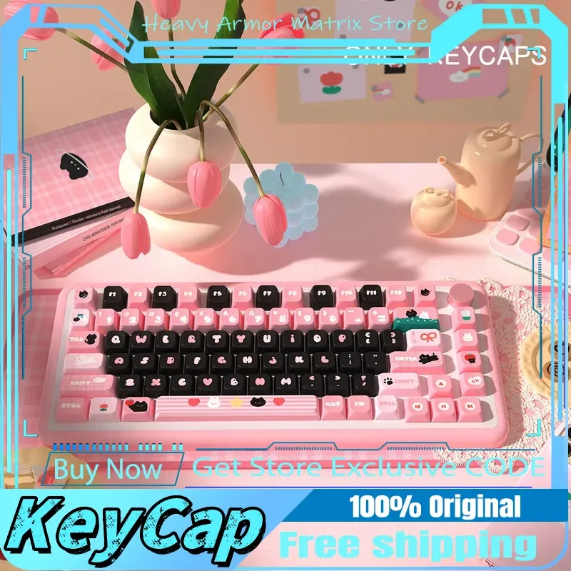 

Новые оригинальные колпачки для клавиш с мультяшной тематикой Black Cat 138/158 Mda Profile Pbt, механическая клавиатура, аниме-игра, милая подарочная коллекция, колпачки для клавиш