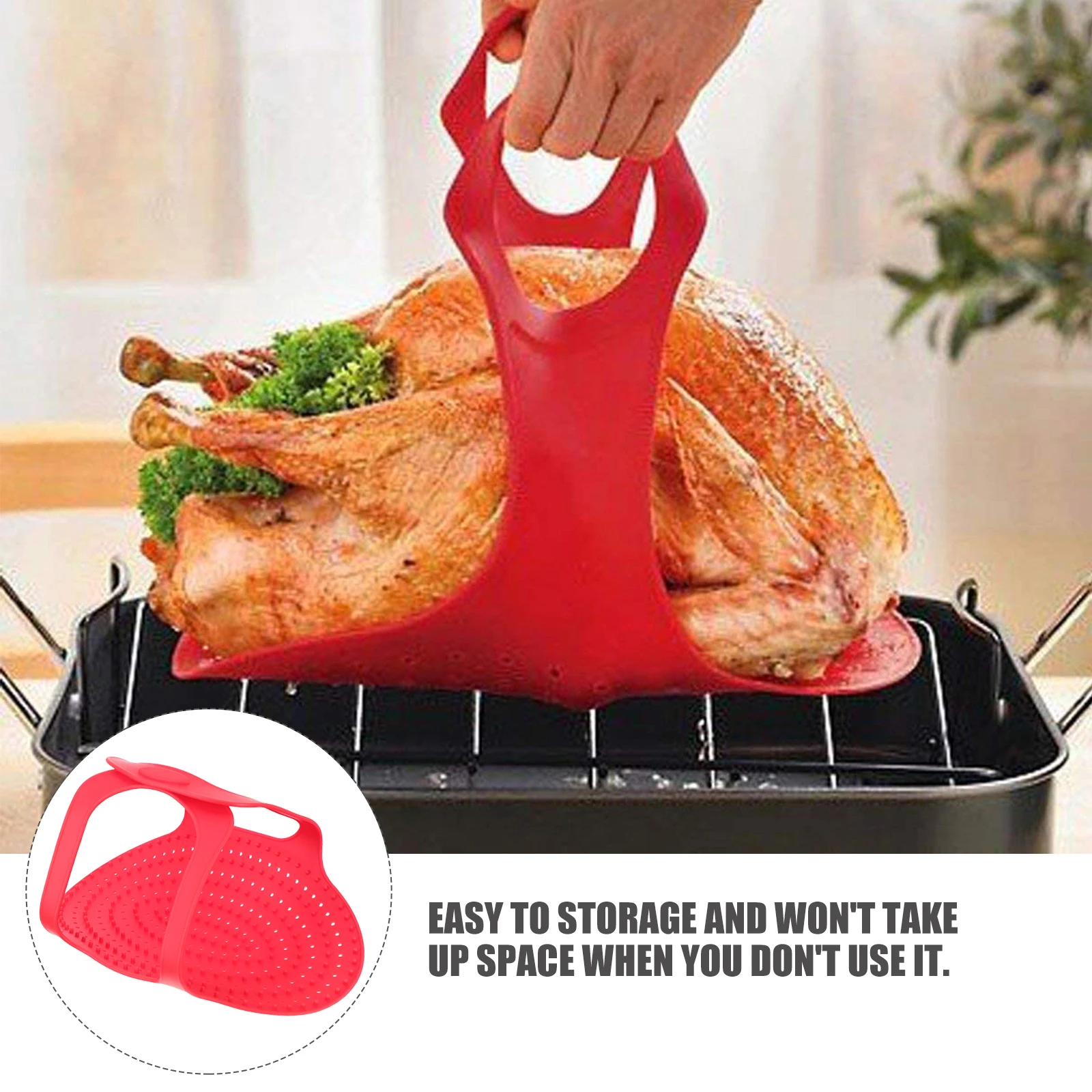 

Silicone Turkey Roast Basket Foldable Reusable Bakeware Sling Cooker Basket Lightweight Storage Portable Kitchen Bar Accessories