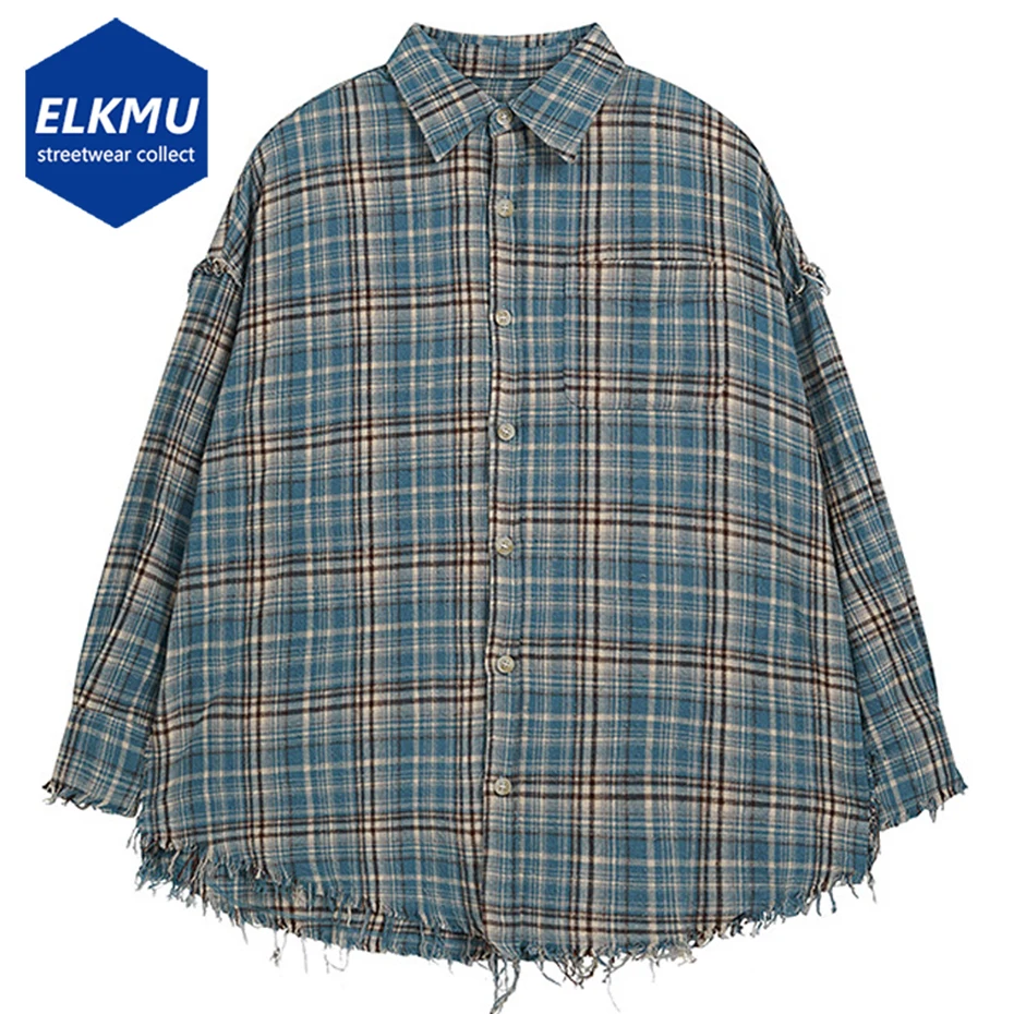 

Vintage Plaid Shirts Harajuku Oversized Long Sleeve Shirts Button Up Blouse Streetwear Hip Hop Retro Shirts