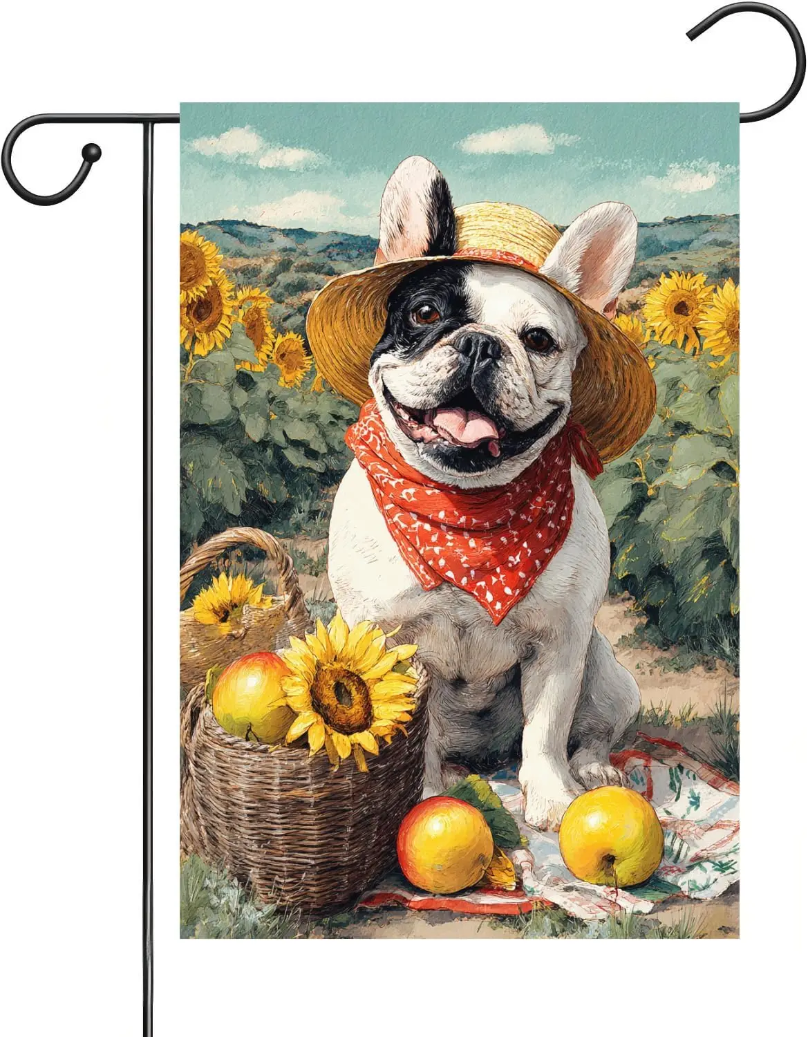 Hello Spring Summer Sunflower French Bulldog Garden Flag 12x18-Inch Double-Sided Linen Dog Lover's Gift Family Yard Outd ZZM