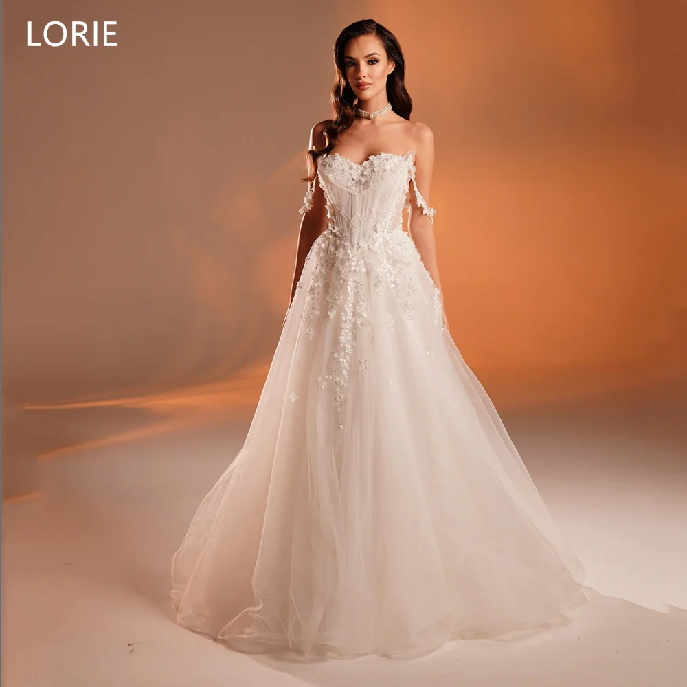 

LORIE Exquisite Tulle Wedding Dresses Off The Shoulder Appliques Bride Prom Gown A-Line Floor-Length Bridal Gowns Customized