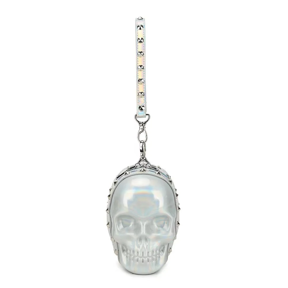 

2025 New Skull Head Rivet Handbag Punk Sle Mobile Phone Bag Cross-Border Small Men's Clutch Bag Bright Surface Pu Material