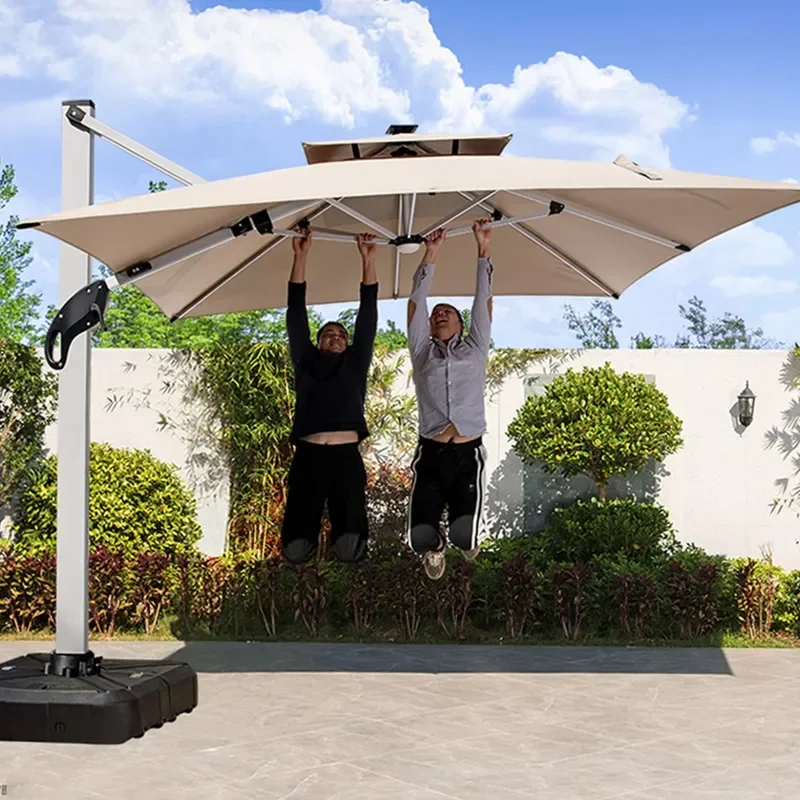 

[280 Grams Canopy Polyester]CE+MSDS+ISO+EORI Double Poles Outdoor Umbrella Solar Light 360° Movable Water Base AL Cantilever