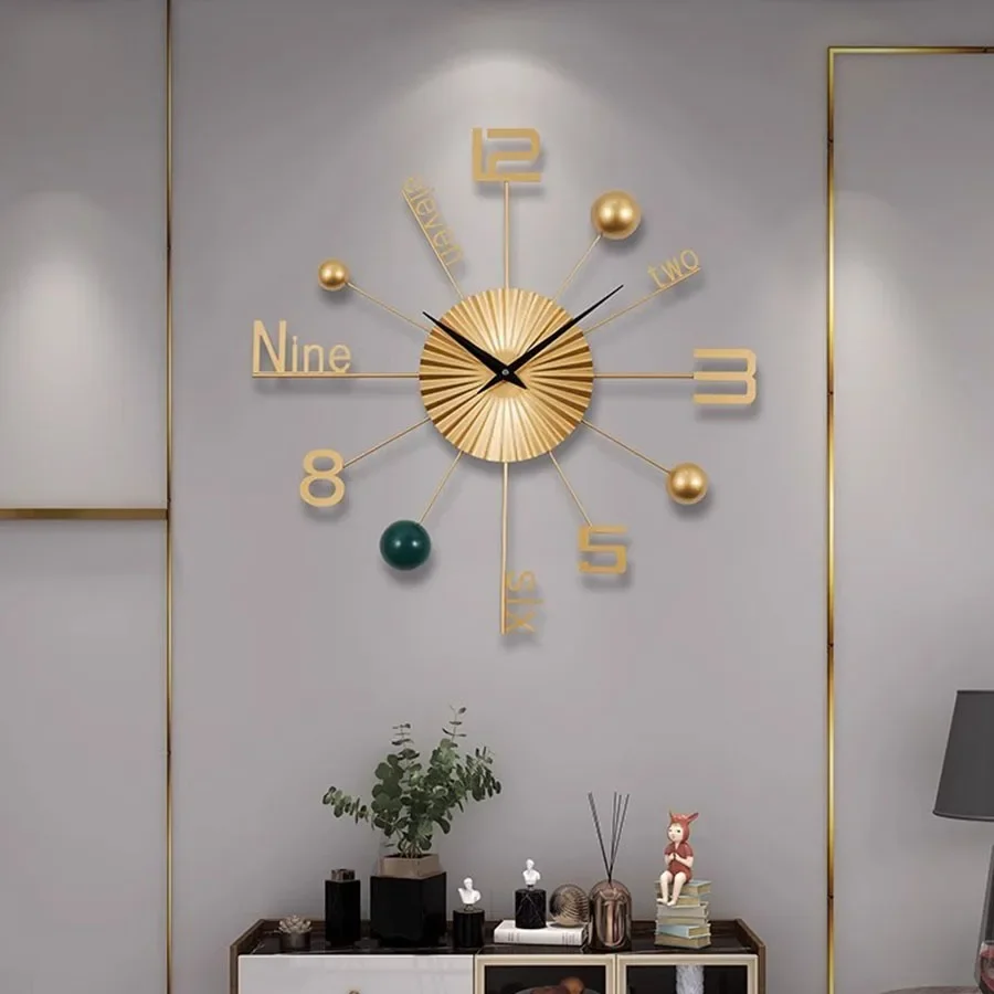 Living Room Wall Clock Decoration Hand Gift Elegant Home Wall Clock Pieces Gift Art Gold Round Modern Fashion Saat Home Decor