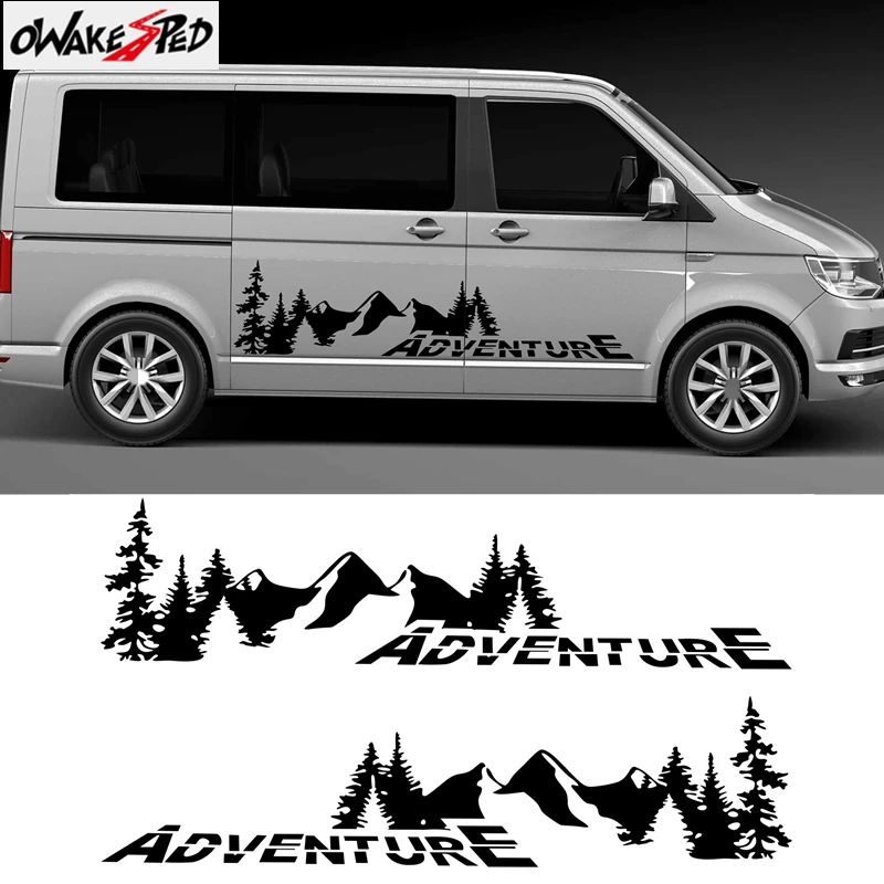 2PCS Car Door Side Stickers Mountain Forest Decal For Volkswagen VW Multivan TRANSPORTER T5 T6 Toyota Elfa Accessories