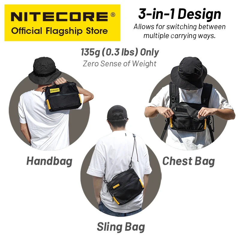 NITECORE SLB04 Sling Bag Handbag Chest Bags 400D Nylon Shoulder Crossbody Bag For iphone Xiaomi iPad Mini Earphone Men Women