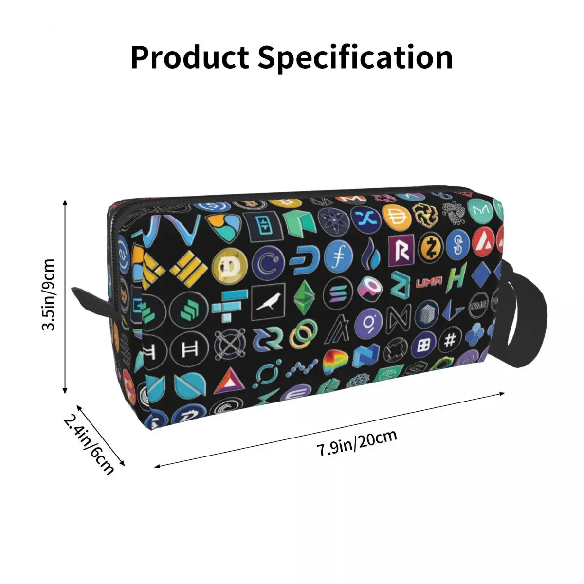 Crypto Logos 3D On Black Makeup Bag Cosmetic Organizer Storage Dopp Kit Toiletry Cosmetic Bag Women Beauty Travel Pencil Case