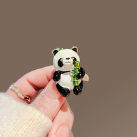 Cute Cartoon Enamel Panda Brooch Luxury Crystal Bamboo Animal Pins Women Men Badge Jewelry Hat Coat Accessories Party Gift
