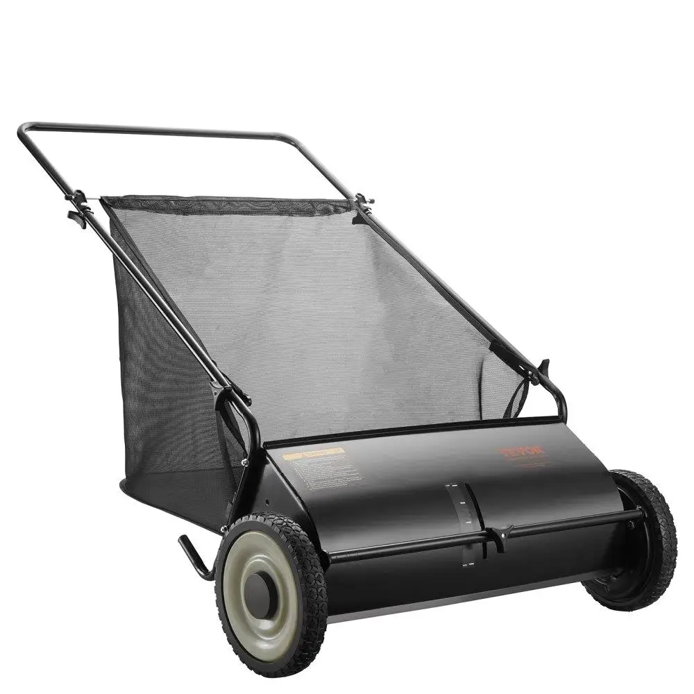 

Push Lawn Sweeper 26 Inch Leaf Grass Collector Strong Rubber Wheels Heavy Duty Thickened Steel Durable Design 7 Ft³ Mesh