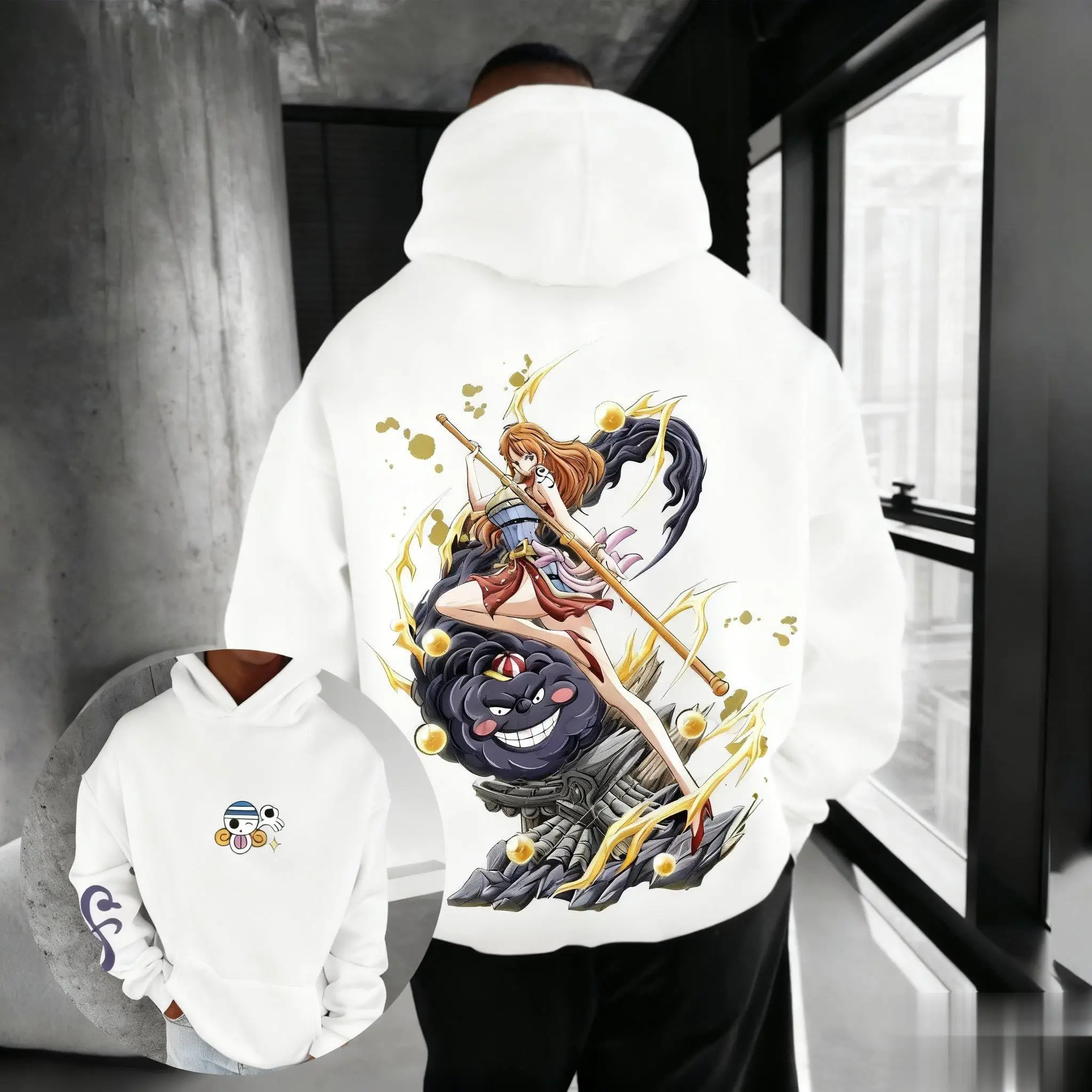 Übergroßer Vintage One Piece Nami Anime Hoodie Männer Frauen Herbst Winter Casual Streetwear Cosplay Pullover Baumwolle Sweatshirt Y2k
