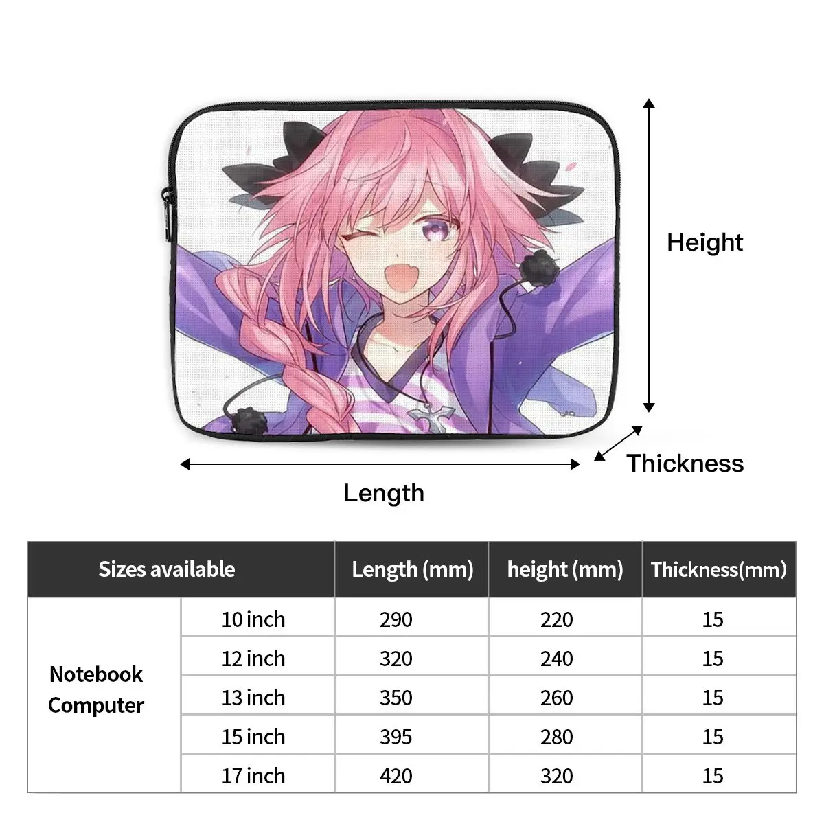 Fate Apocrypha Astolfo Anime Notebook Laptop Bag Case Pouch 10 12 13 15 17 Inch For Macbook Air Pro Tablet Shockproof Case Bag
