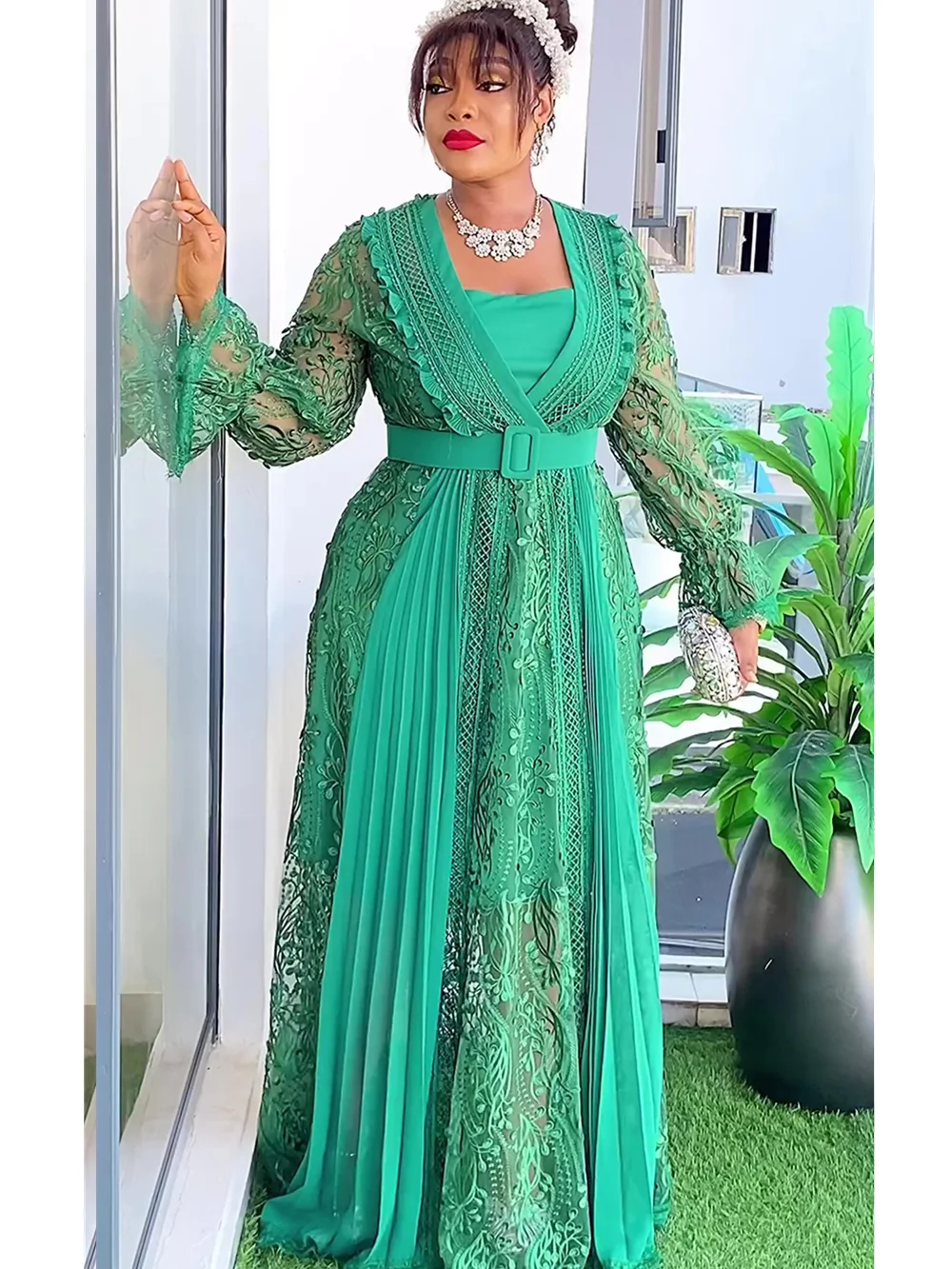 Plus Size African Party Dresses for Women 2024 New Fashion Dashiki Ankara Lace Wedding Gowns Elegant Turkey Muslim Maxi Dress