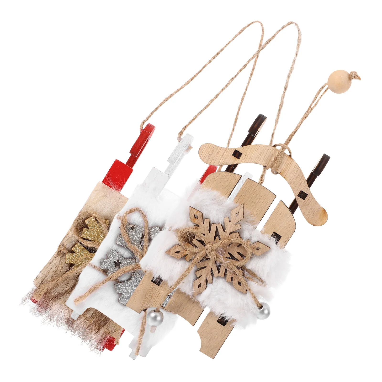 

3Pcs Christmas Tree Hanging Sleighs Wooden Sleigh Pendants Small Sled Decor for Xmas Party Home Garden Holiday Decoration
