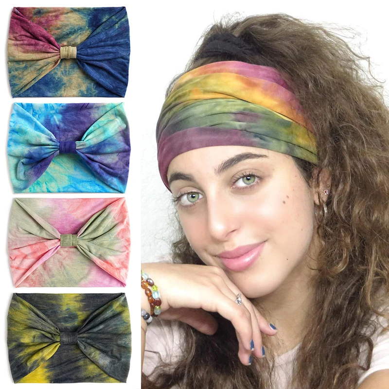 Diademas anudadas anchas de Yoga para mujer, turbante de Color arcoíris, envoltura para la cabeza, bandas elásticas para el cabello, banda para el sudor, pañuelo para la cabeza, nuevo