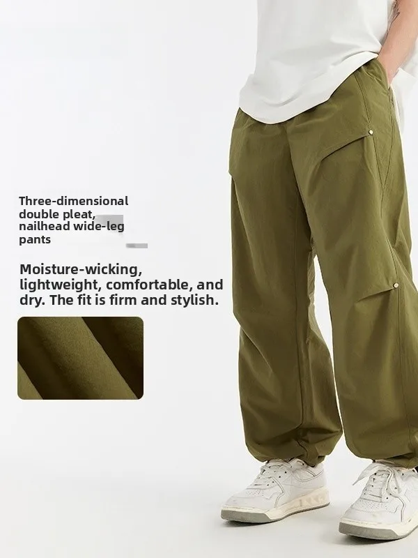 

IATION Men's Faion Wide Leg Pants Rivet Loose Fit High Street Sle Spring Summer New Arrival Tee Dimensional Design