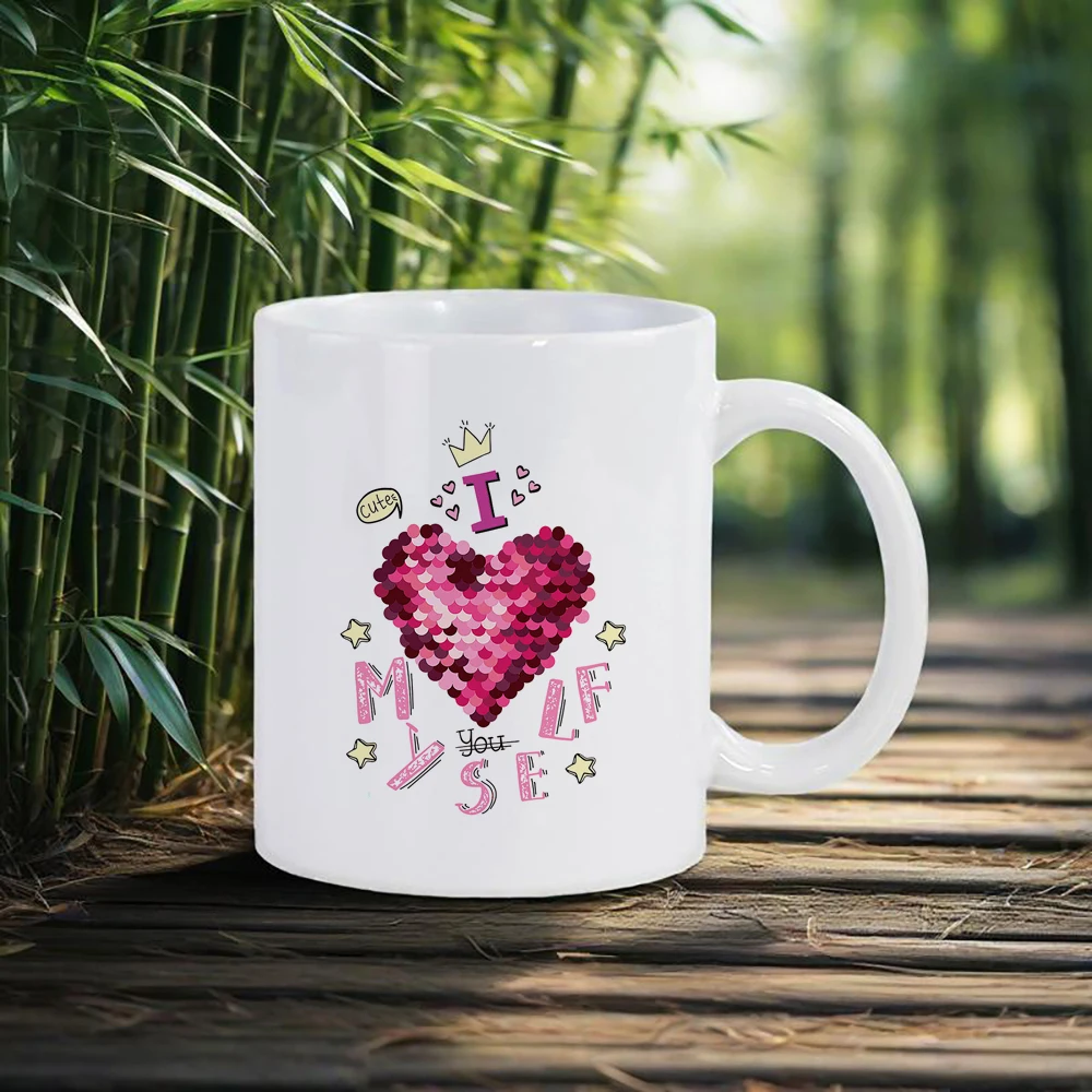 

Pink Heart Coffee Cup Love Letter Pattern Coffee Mug 330ml Daily Use Make Life Sweet Ceramic Breakfast Cups Household Drinkware