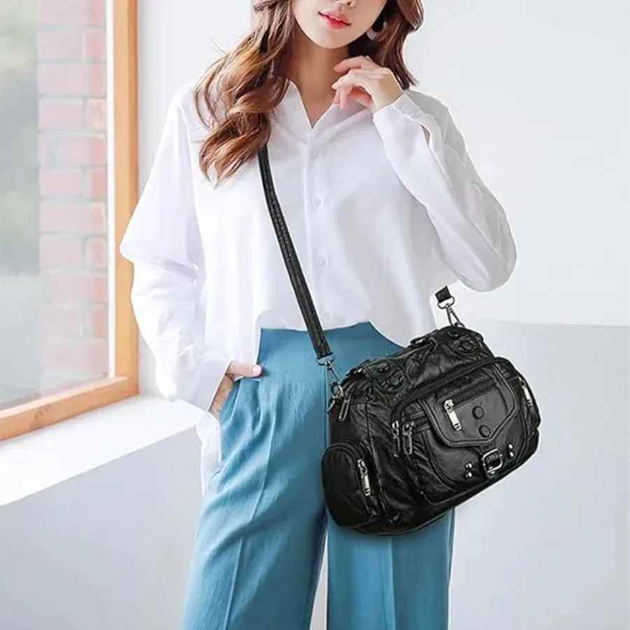 

PU Leather Crossbody Bag Medium Soft Leather Multi Pocket Shoulder Purses Women Trendy Vintage