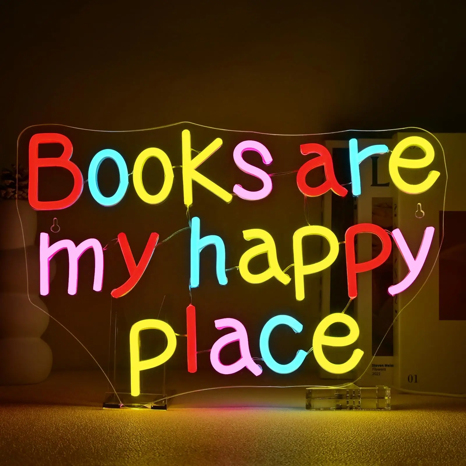 

Книги «Мое счастливое место» Неоновая вывеска USB с регулируемой яркостью Неоновый свет для декора стен Библиотека Классная комната для чтения Книжный магазин Детские подарки