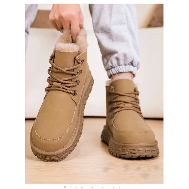 أحذية الثلوج الشتوية للرجال 2025، مبطنة بالفرو الصناعي ومضادة للانزلاق، نعل مكتنز لـ Hanukkah والنزهات الحضرية غير الرسمية