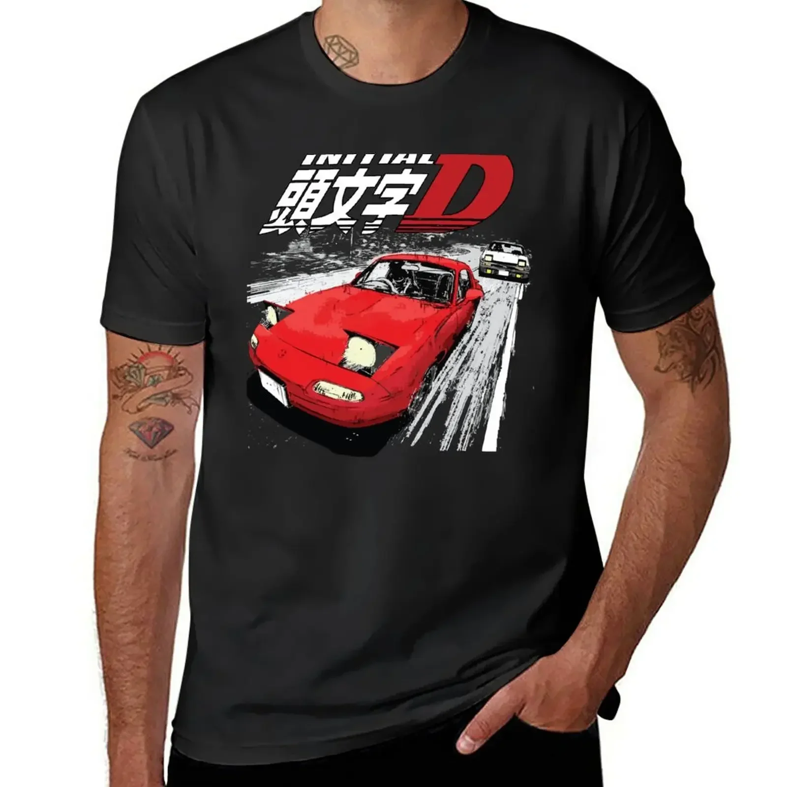 New Initial D - Mountain Drift Racing Tandem Takumi Fujiwara AE86 vs Toru Suetsugu's Eunos MX5 miata NA Roadster T-Shirt summer