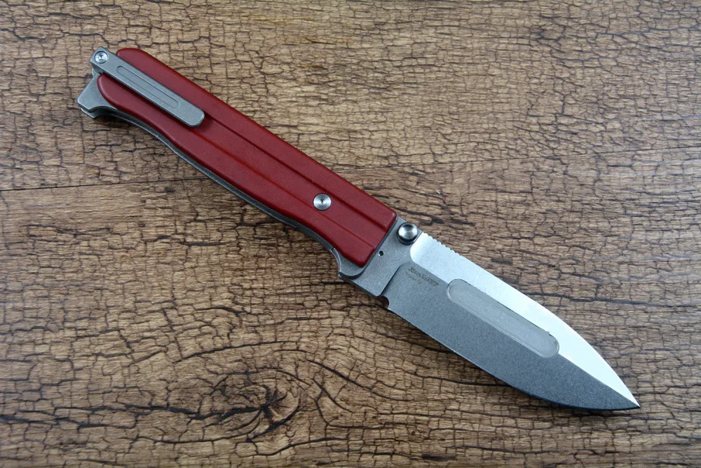 Two Sun Cutlery Outdoor D2 Stonewash Blade Flipper TC4 Titanium Red G10 Handle Hunting Folding Knife TS434