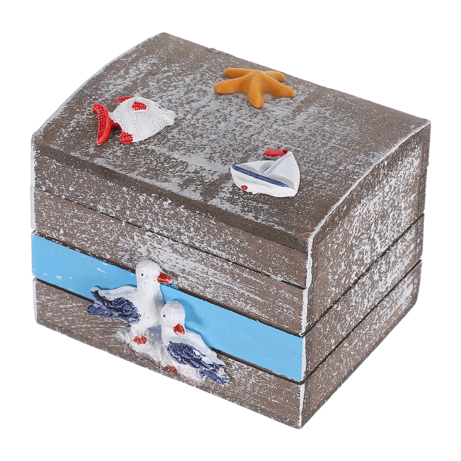 Decorative Ocean Wooden Box Meticulously Made Chest for Bedroom Living Room Beach Style Interior