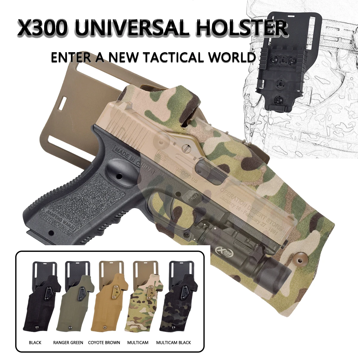 

Tactical Pistol Holster for Glock 17 19 Compatible With X300 G17 G19 Lights Leg Shroud Drop Holster QLS Quick Mount Adapter