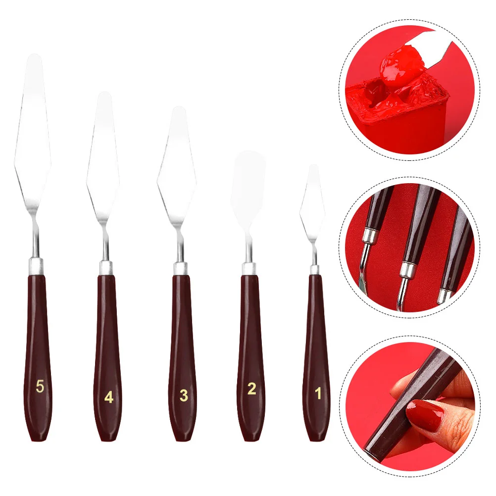 

5 Pcs Makeup Mixing Palette Scraper Paint Spatulas Oil Brown Plastic Color Tool