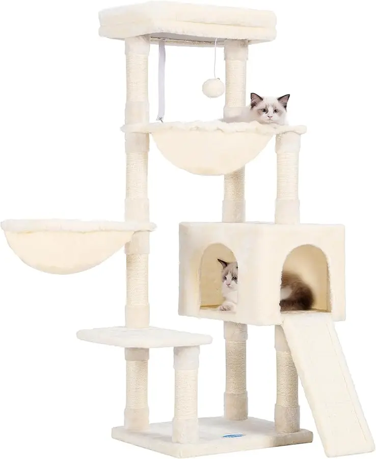 

Hey-brother Large Cat Tree, Cat Tower for Indoor Cats, Cat House with Padded Bed, Cozy Condo, Hammocks, Sisal Scratching Posts,