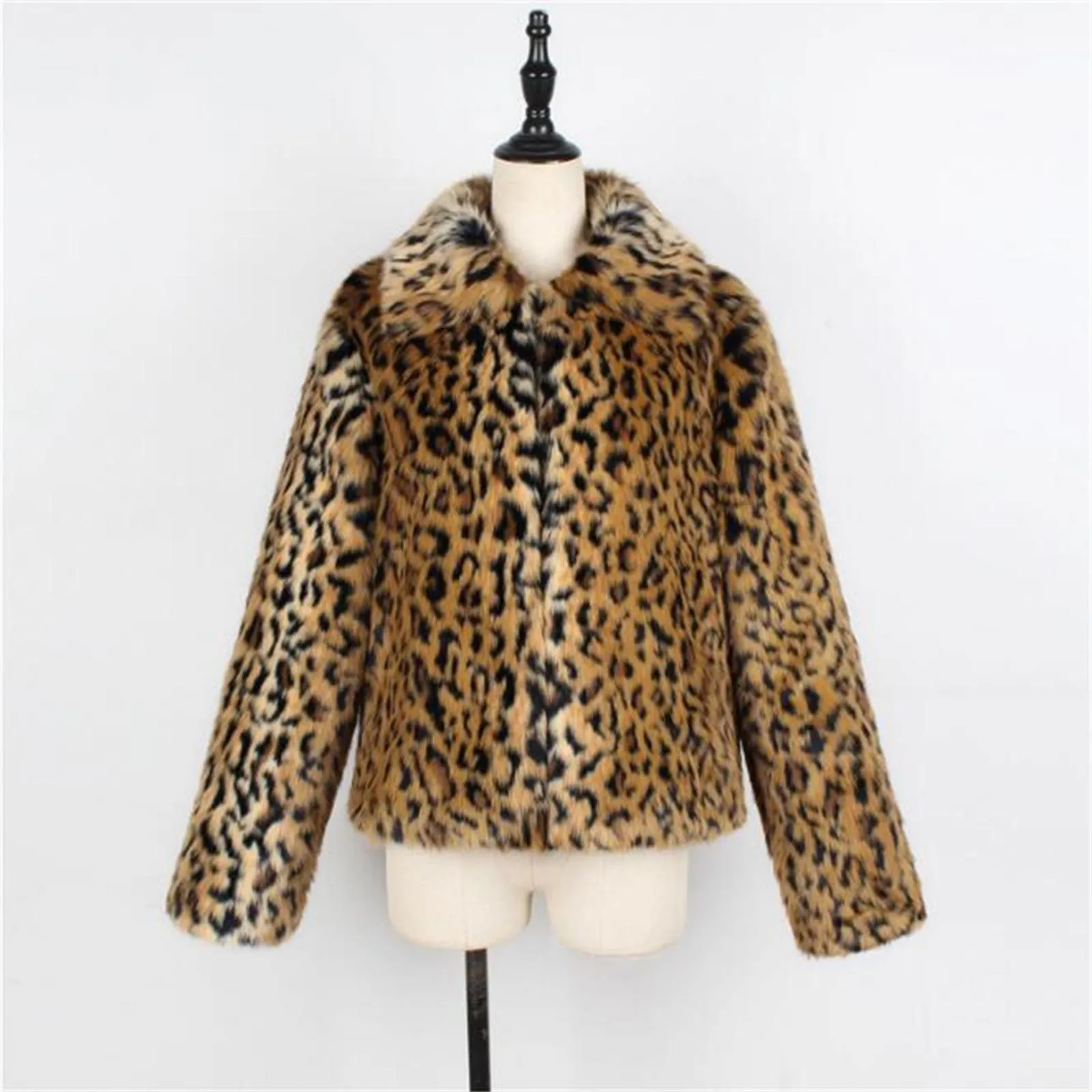 Women\'s Faux Fur Coat Winter Warm Luxury Hundred Fashion Lapel Leopard Print Cardigan Women\'s Long Sleeve Plush Faux Fur Jacket