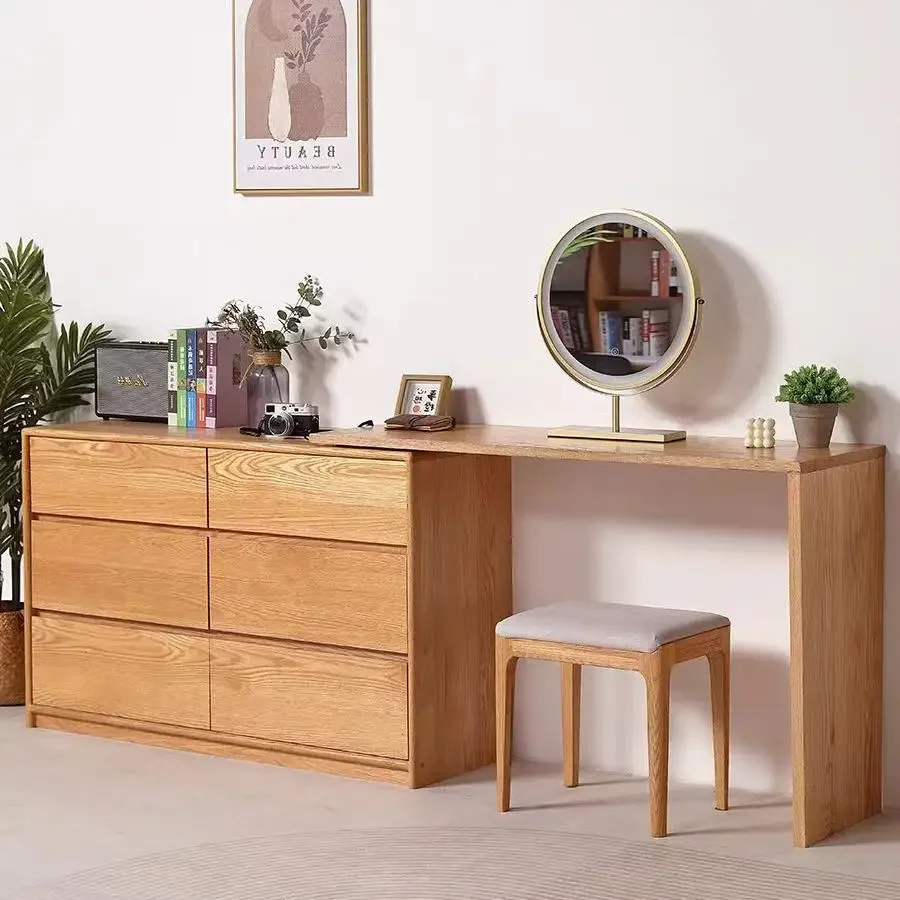 Oak chest, dresser, computer table, integrated L-shaped corner dressing table, Nordic style various sets