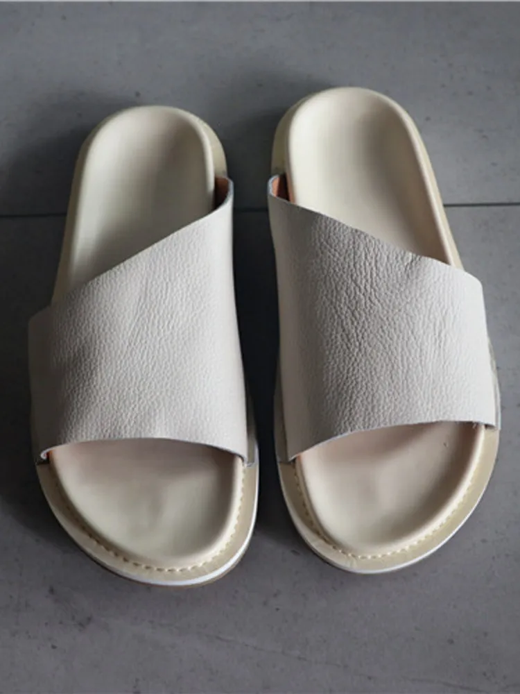 Summer Men Cowhide Genuine Leather Slippers Casual Irregular Upper Slides Thick Platform Slip On Shoes Outside Open Toe Slippers