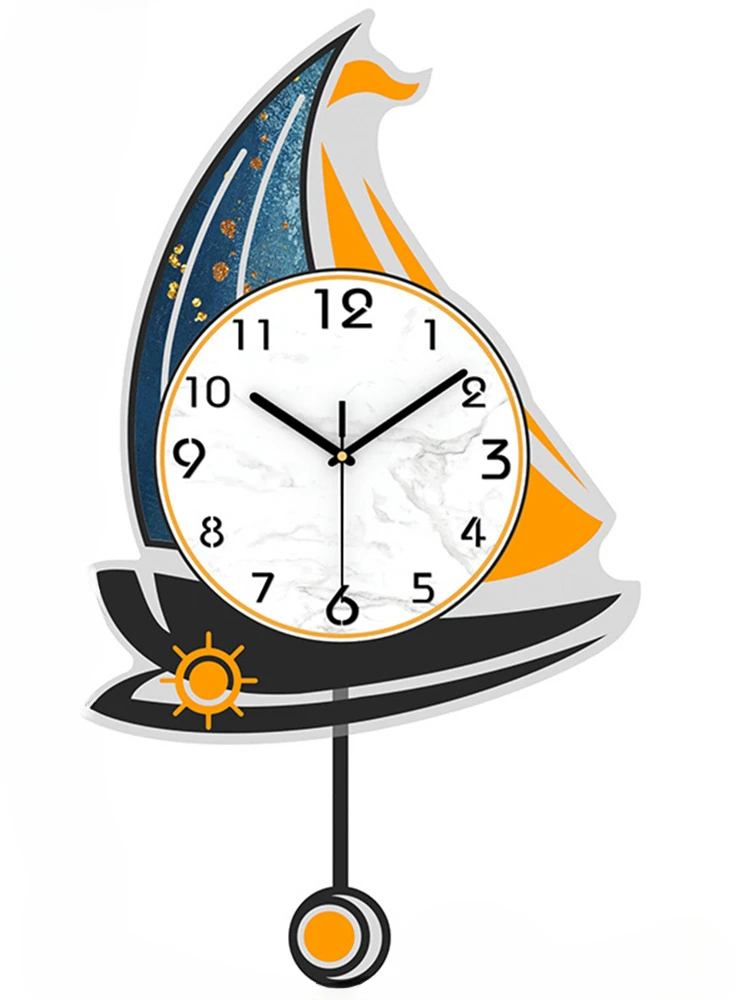 

Nordic Sailboat Wall Clock for Living Room, 3D Swing Watch, Home Decoration, Light Luxury Horologe