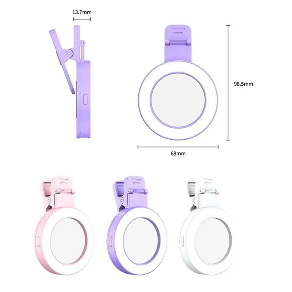 Hochwertige 3 Lichtmodi Selfie Light Clip Ring Light 180 °   Drehbarer, aufsteckbarer Selfie-Ring-Licht-wiederaufladbarer Selfie-Spiegel