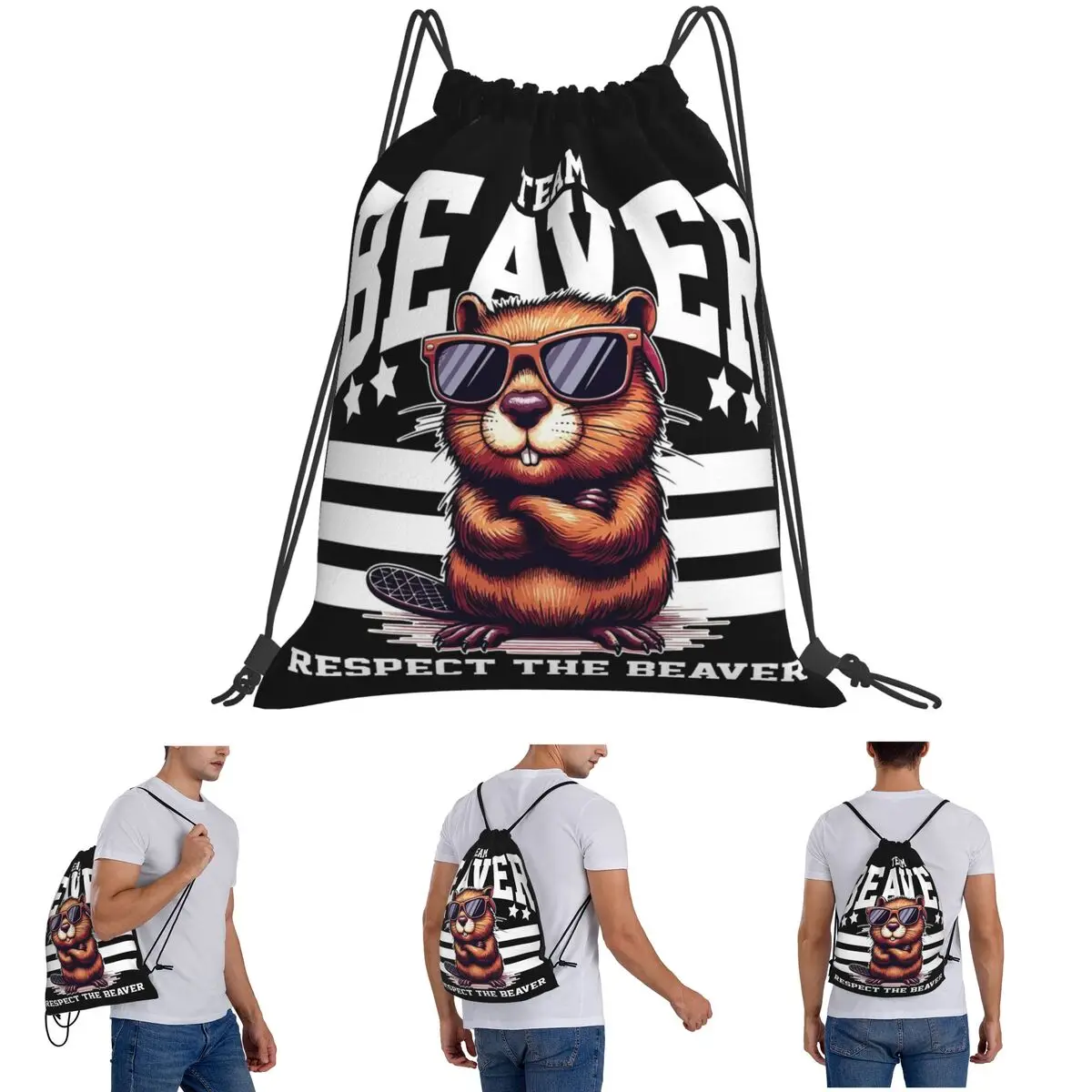 Team Beaver Respect The Beaver Backpacks Portable Drawstring Bags Sundries Bag Book Bags for Travel School