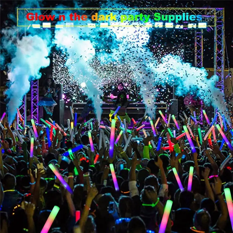 A75K Glow Sticks Bulk, LED Foam Sticks with 3 Modes Colorful Flashing, Glow in the Dark Party Supplies for Wedding, 5PCS