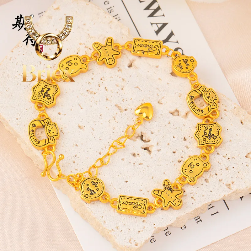 

Briex Jewelry Luxury 24K 9999 Pure Gold real gold Women's Gingerbread Man Bear Bracelet Cute Cartoon Cat Bracelet