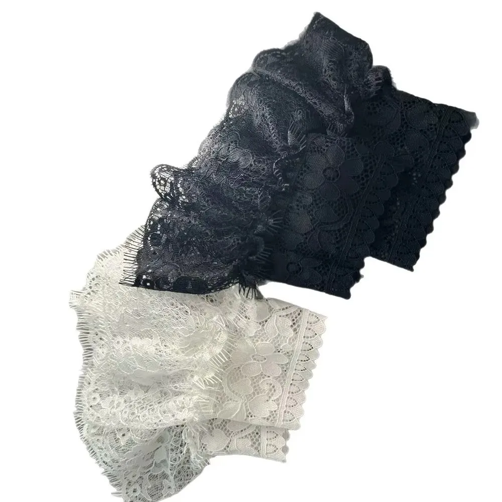 

1 Pair Lace Ruffles Fake Cuffs Multi Layer Floral Pattern Fake Sleeve Pleated Flare White Black Elbow Sleeve Cuff