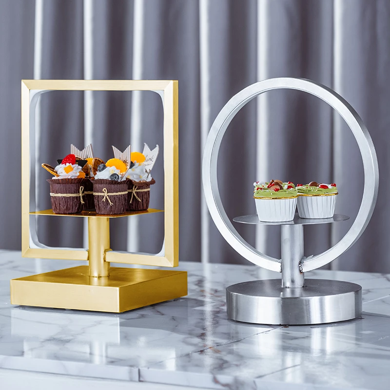 Stainless steel buffet dessert table afternoon tea snack rack cold meal wedding banquet cake tray luminous display rack