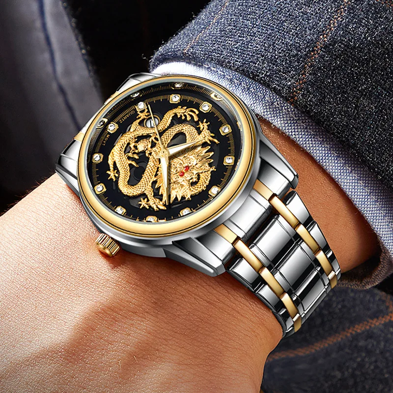 ZH14 Trendy and fashionable men's watch, dragon shaped waterproof luminous quartz watch, clock, birthday gift