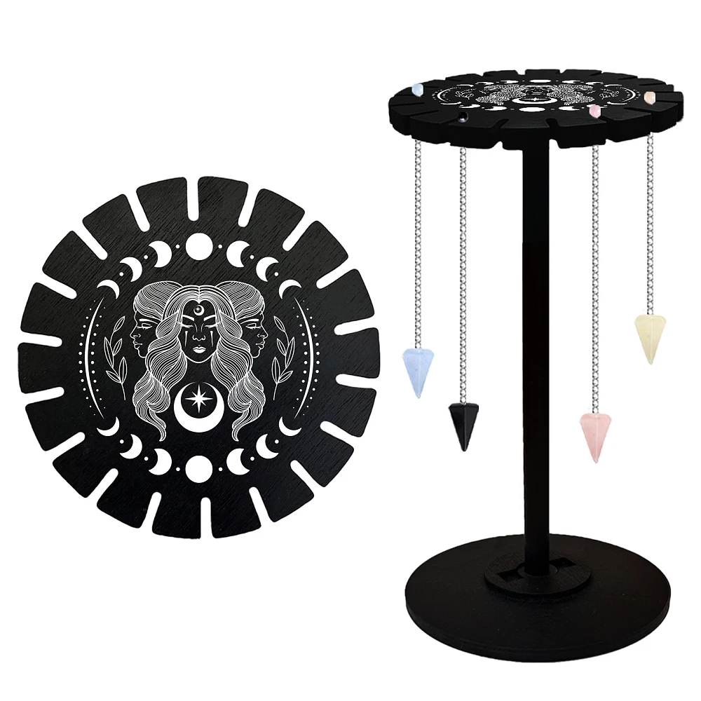 Goddess Pendulum Stand Display Shelf Black Wooden Divination Dowsing Wheel Pendulum Holder Stuff Shelf Display for Necklaces