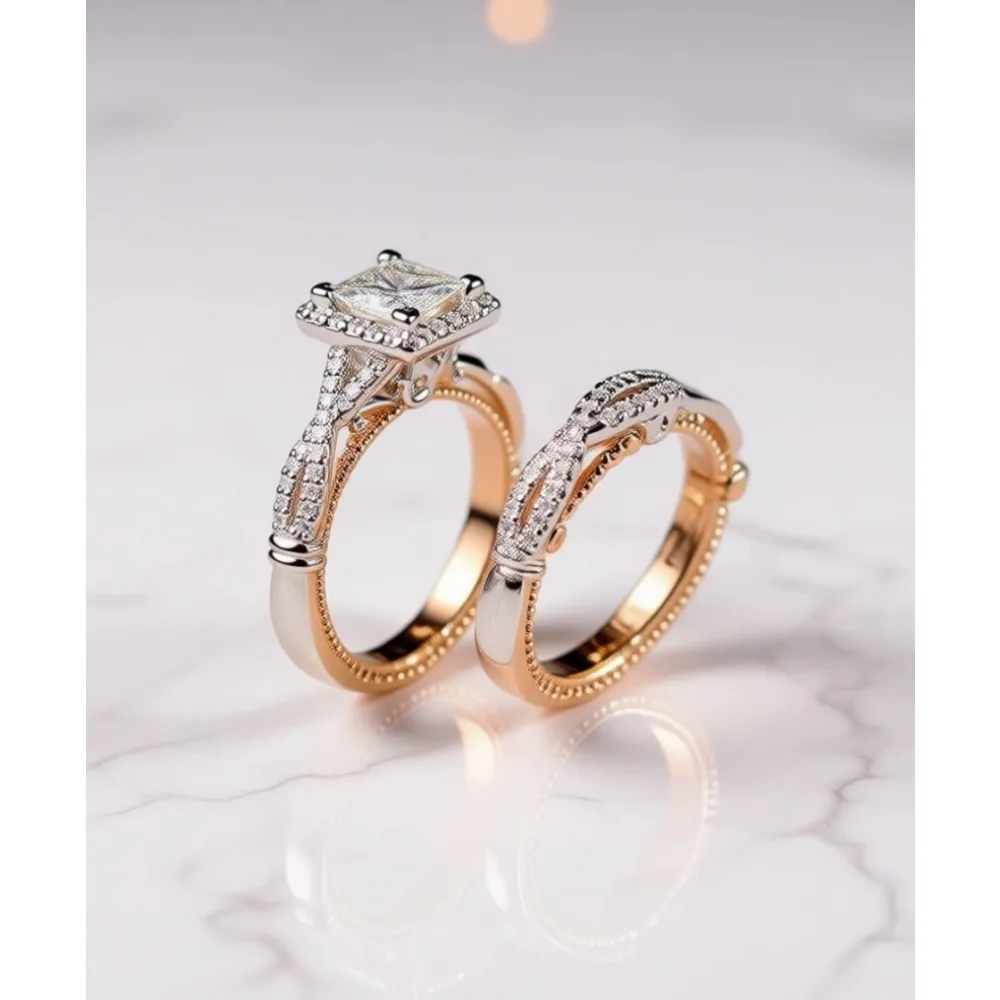 

Комплект обручальных колец для пар, 3 предмета, для него и для нее, из розового золота, гипоаллергенные, с кубическим цирконием, размеры от 6 до 10.