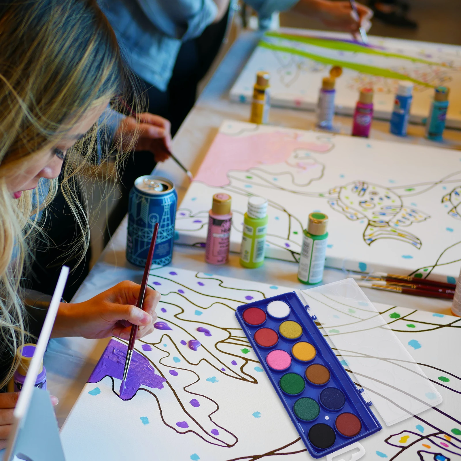 

1Set Solid Watercolor Set 12 Eye-Catching Cake Colors with Brush for Beginners Kids Artists Students Portable Mixing Lid